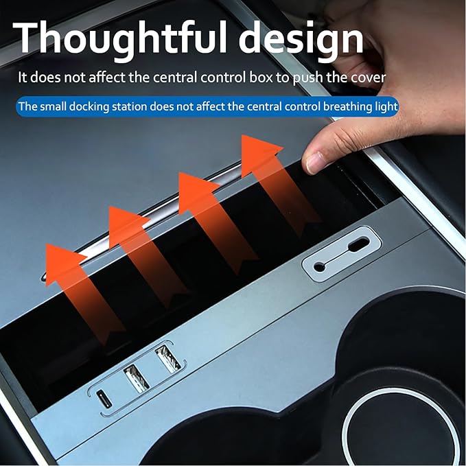 Car USB Hub Charger for Tesla Model Y 2021-2024 and Model 3 2021-2023,Fast Charging,Center Console Multiport Phone Charger Docking Station Adapter Accessories(Not Fit Model 3 2024)