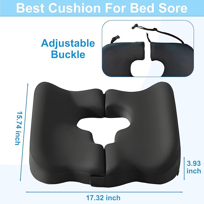 Donut Pillow for Bed Sores, Bed Sore Cushions for Butt, Bedsore Pressure Relief Pillow, Wheelchair Seat Cushion, T Shaped Opening Tailbone Pillow