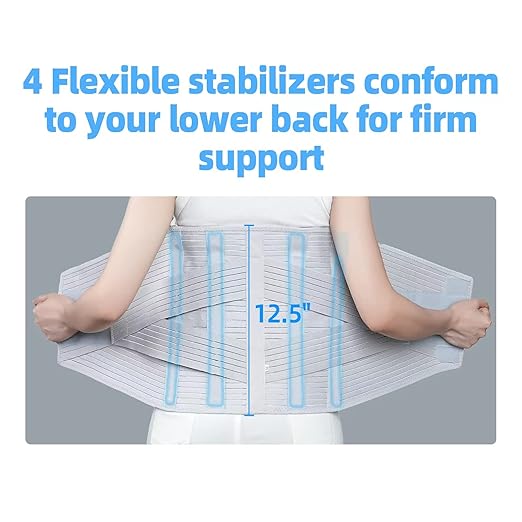Solmyr Back Brace Lumbar Support, Abdominal Binder Lower Waist Support Belt, Back Support Belt Compression Wrap, Adjustable Breathable Waist Straps for Women Men Lower Back Pain Relief(L)
