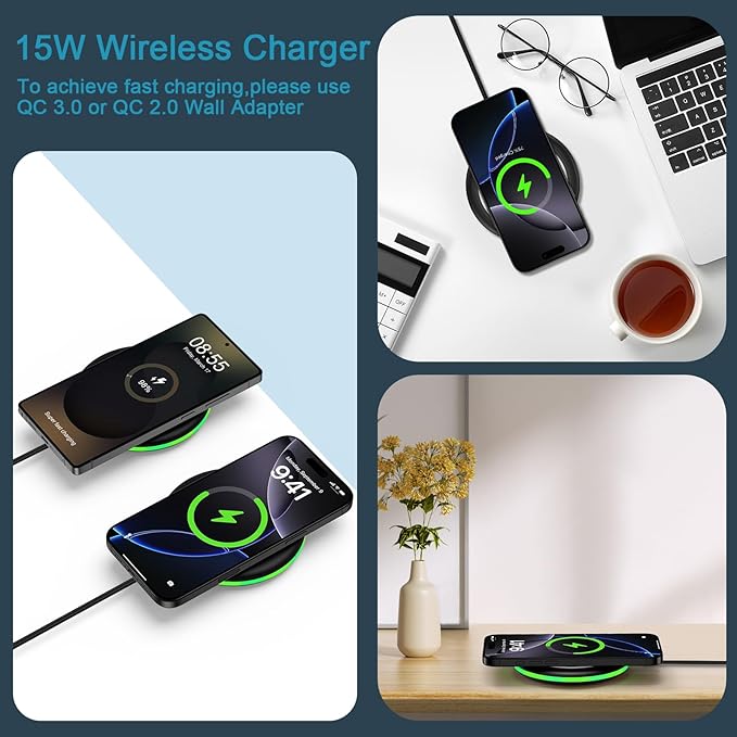 15W Samsung Wireless Charger Fast Charging Pad for Samsung Galaxy S26 S25 Edge S24 Ultra S23 S22 S21 S20 Z Flip 7 FE 6 5 4 3 Z Fold 7 6 5,Wireless Charging Station Charger Mat for iPhone 17e 17 16 15