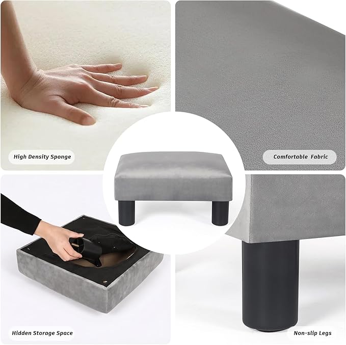 Joveco 15'' Small Foot Rest Stool Ottoman- Upholstered Footstool and Ottomans Small Footrest for High Beds- Lightweight and Portable, Light Gray