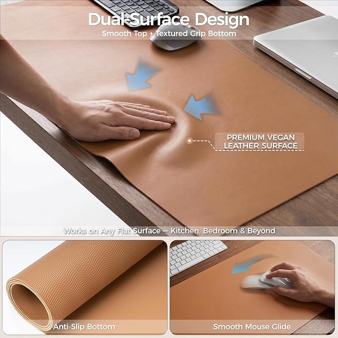 1.6mm Thick Leather 24x48 Inch Non-Slip Mat, Waterproof Countertop Protector, Large Office Desk Blotter/Studio Workbench Cover, Caramel Brown