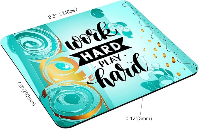 Work Hard Play Hard Motivational Quote Mouse Pad Non-Slip Rubber Base Gaming MousePads for Computers Laptop Office, 9.5"x7.9"x0.12" Inch(240mm x 200mm x 3mm)