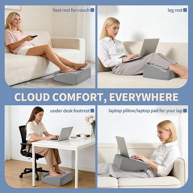 Ergonomic Foot Rest for Under Desk at Work – 15° Tilt Angle Under Desk Footrest with High-Resilience Foam, Velvet Top & Non-Slip Base, Comfortable Foot Stool for Office Chair and Home, Grey
