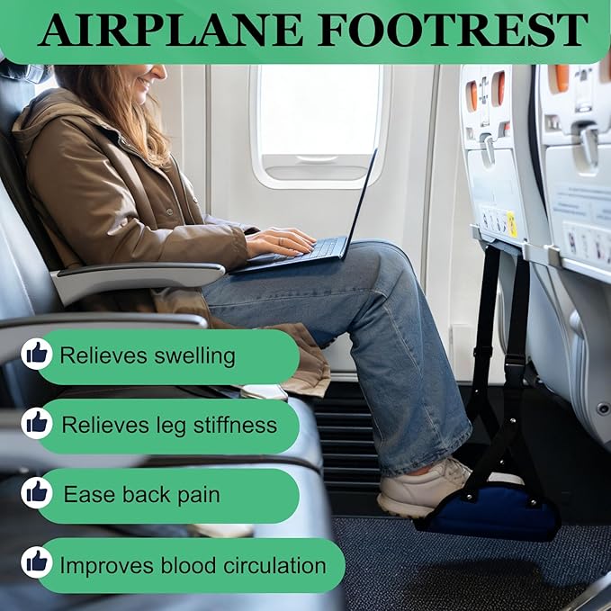 PATIKIL Airplane Footrest, Adjustable Foot Hammock with Hooks Foldable Memory Foam Footstool to Relax Feet Long Flight Airplane Travel Essentials for Under Office Desk, Rose
