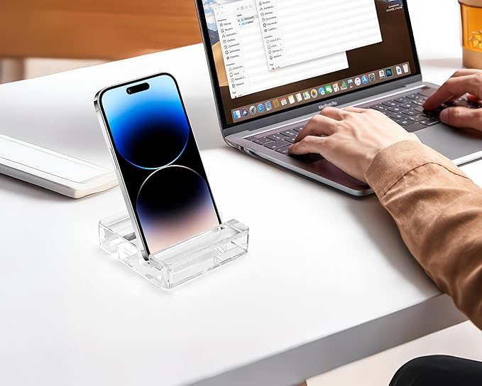 Square Portable Acrylic Cell Phone, CuteTransparent Desk Tablet Stand Universal Creative Travel-Friendly Accessory Compatible Smartphones and Mini Tablet