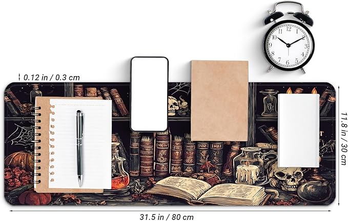 Gaming Mouse Pad with Non-Slip Base, Cute Mouse Mat with Stitched Edges for Keyboard and Mouse, Large Anime Mousepad for Computer, 31.5 x 11.8 inches (Mysterious Library)