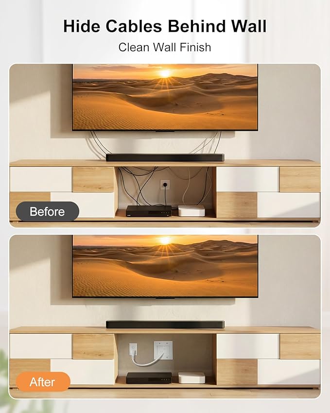 TV Cord Hider for Wall Mounted TV with Recessed Wall Outlet, In-Wall Cable Management Kit with 9.84FT, DIY Installation Kit with Hardware (Only 2AC)