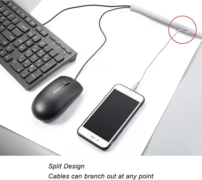 10ft - 3/4 inch Braided Cable Management Sleeve Cord Protector - Self-Wrapping Split Wire Loom for TV/Computer/Home Theater/Engine Bay - White