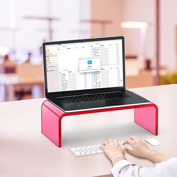 Acrylic Monitor Stand Riser 15-inch Acrylic Laptop Stand for Desk Clear Computer Monitor Stand for Desk Office Organizer for Office Home Bright Pink