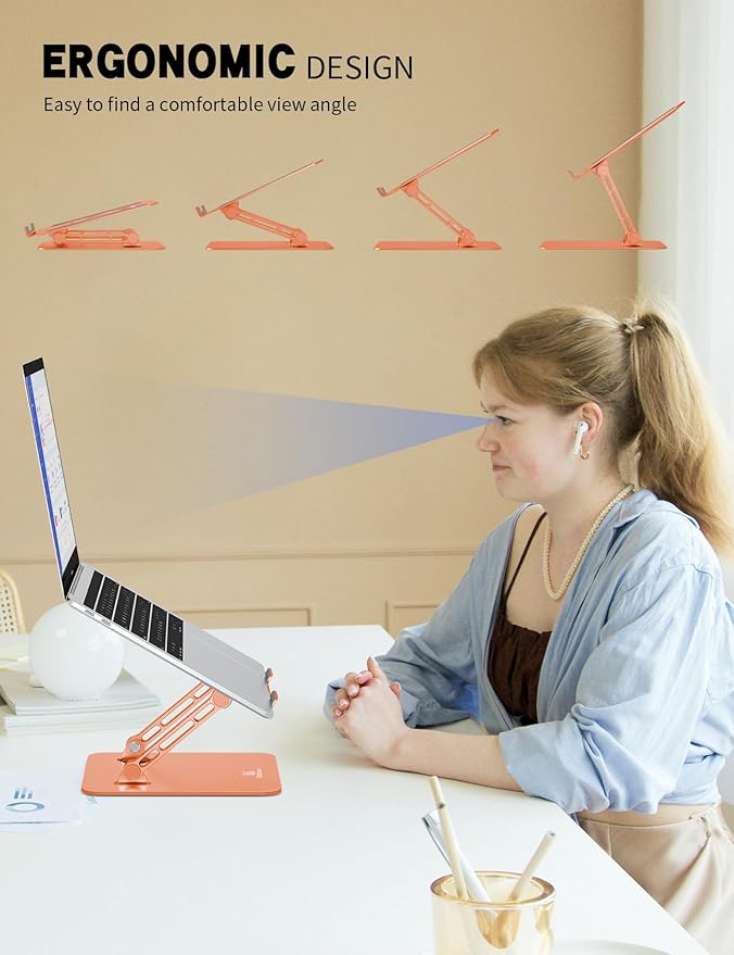 Laptop Stand, Ergonomic Adjustable Computer Stand for Collaborative Work, Foldable and Portable Heat Sink Computer Stands, Fits up to 16-inch Laptops (Orange)
