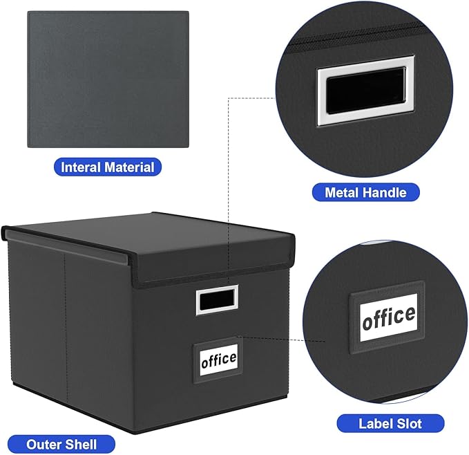 Portable Leather File Organizer Boxes with Lids, Office Document Boxes Organizer, Filing Boxes, Decorative Small File Boxes for Hanging Files with Plastic Slide for Office/Decor/Home