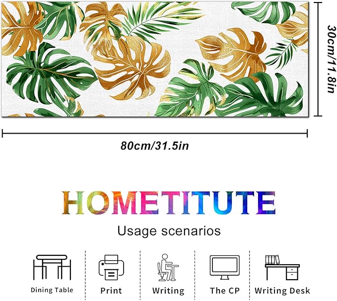 HOMETITUTE XL Mouse Pad 31.5 x 11.8 Inch Tropical Green and Gold Palm Leaf Desk Mat Extended Large Mousepad Non Slip Waterproof Desk Pad Keyboard Mat for Office Home Computer Accessories
