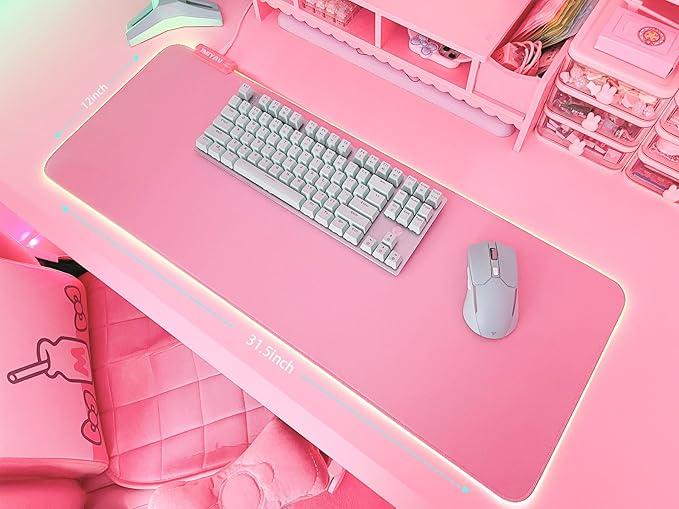 JMIYAV Pink RGB Gaming Mouse Pad 31.5x12 Inch PC XL Large Extended Glowing Led Light Up Desk Pad Non-Slip Rubber Base Computer Cute Mousepad Mat Desk Accessories Gaming Setup 31.5x12 Inch