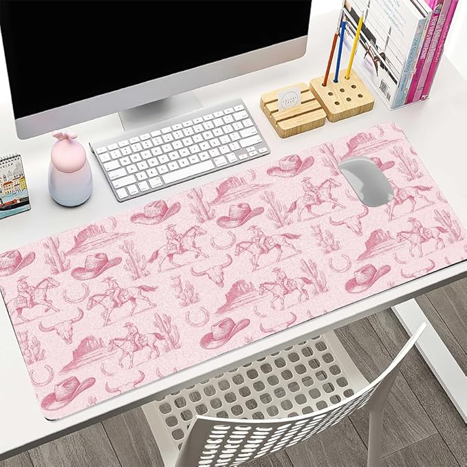 Western Adventure Desk Mat, Cowboy Theme PU Leather Desk Pad - Large Non-Slip Office Mat for a Rustic & Bold Gaming & Home Workspace Bold Statement Gift （31.5 * 15.75in）