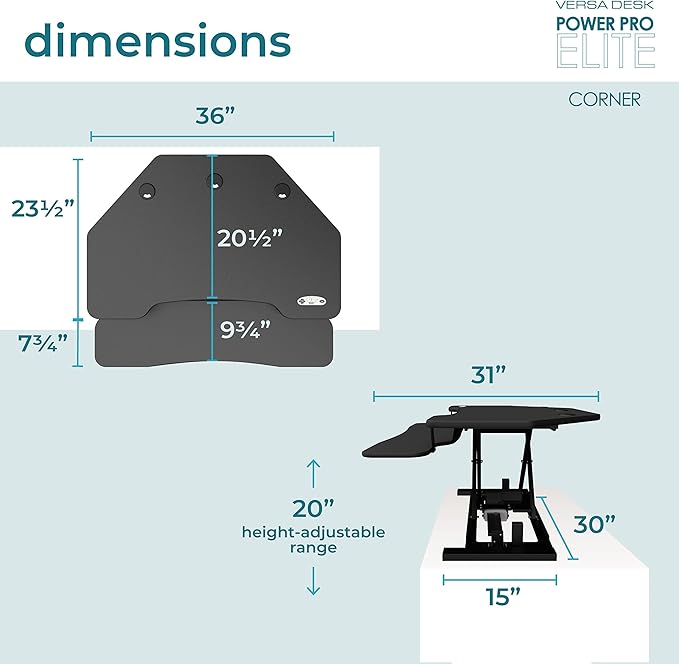 VERSADESK PowerPro Elite Smart Corner Standing Desk Converter - Adjustable Sit Stand Desk Riser with Keyboard Tray & USB C Ports - App Controlled Height Adjustment for Home or Office | Black (36" x