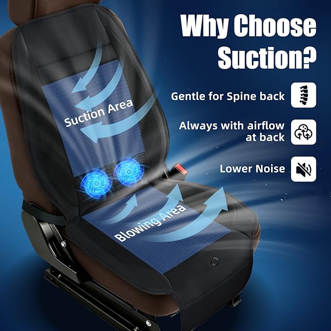 Cooling Seat Cover for Cars, Ventilated Car Seat Cover for Suction, 12V 3-Speed Cooling Seat Cushion with 2 Fans, Universal Fit for Car SUV Truck Home Office, Non-Slip Breathable Ice Silk & Leather