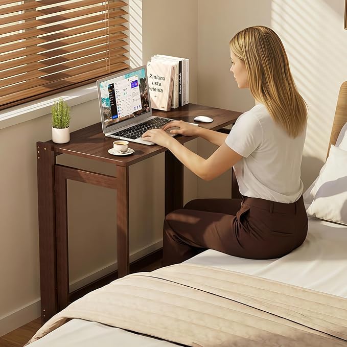 Bamboo Foldable Desk, Folding Desks for Small Spaces, 32.68 Inch Small Foldable Computer Table, Space Saving Sofa Table for Couch, Bedroom or Home Office, Brown