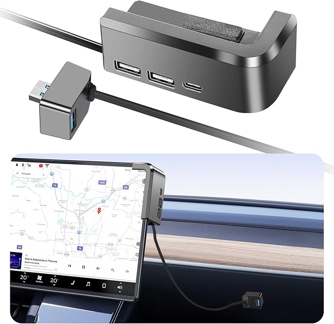 USB Hub for Tesla Model Y Juniper 2025 2026 Model 3 Highland 2024 2025, Glove Box to Screen Docking Station Glovebox USB 3.0 Expander for Dashcam Flash Drive Charging Data Transfer Game Music
