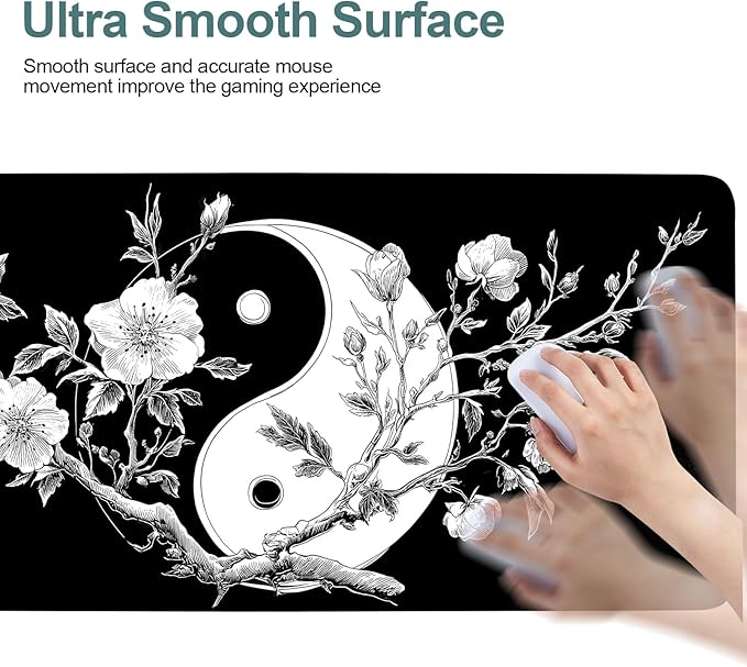 Yin Yang Cherry Blossom Extended Gaming Mouse Pad 35.4 x 15.7 Inch – Zen-Inspired Desk Mat with Non-Slip Rubber Base for Gaming and Office Use