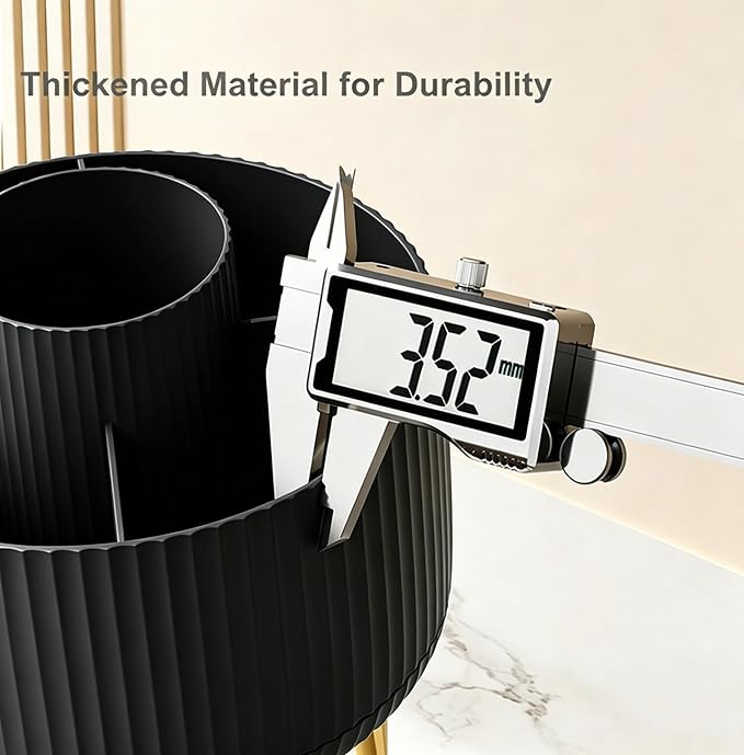 Pencil Pen Holder 5 Slots 360°Degree Rotating Pen Organizers for Desk Desktop Storage Stationery Supplies Cute Pencil Cup Pot Kids Desk Organizer for Office Home School（Black）