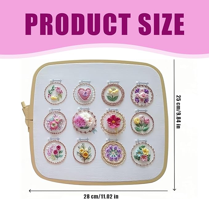 Joygoodta Embroidery Kit Hand Floral Embroidery Starter Kit Kits with 12 Different Small Flower Frame 3D Flower Kits for Adults