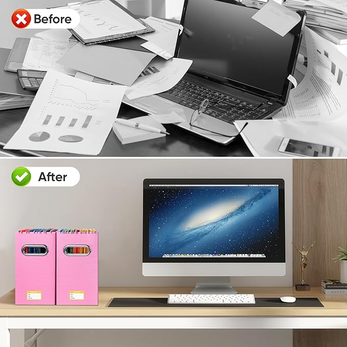 BALEINE File Organizer Box, Cardboard File Folder Organizer with Handle for Letter Size, Portable Collapsible Hanging Filing Box for Home Office Document Storage (1 Pack, Pink)