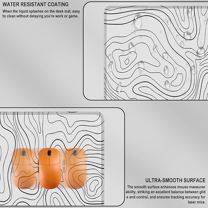 Large Gaming Mouse Pad, 31.5 x 15.7 in Mousepad with Stitched Edge, Extended Desk Mat with Non-Slip Rubber Base Water Resist Keyboard Pad for Office Game Home XXL, White Black Lines