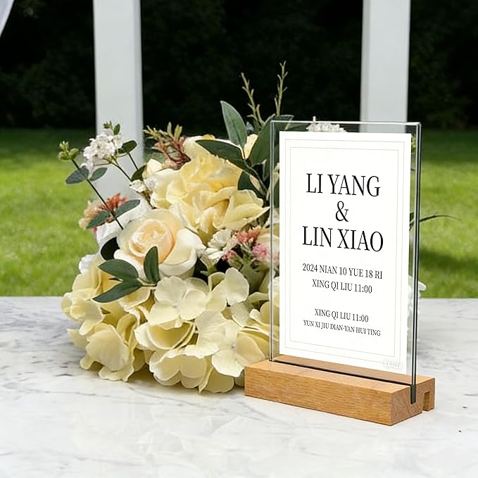 5x7 Inch Acrylic Sign Holder with Wood Base Vertical and Slant Displays(6 Pack 5*7")