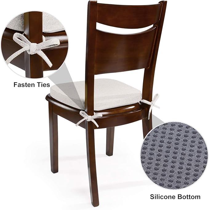 Shinnwa Kitchen Chair Cushions Set of 4, Dining Room Chairs Cushions with Ties, Indoor Seat Pads, 4 Pack, 15 x 15.5 inches, Off White