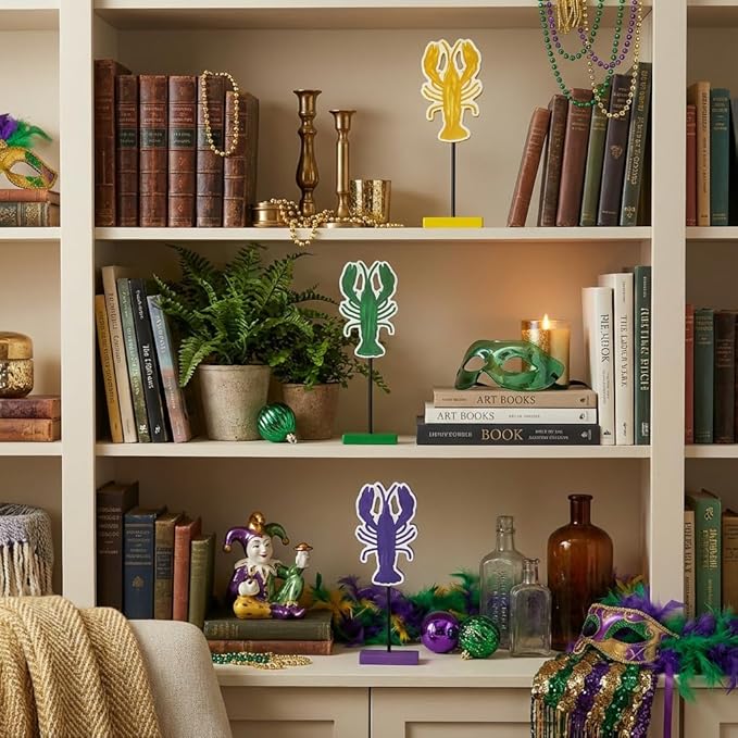 Smile Mardi Gras Wooden Block Decor, Colorful Crawfish Blocks, Mardi Gras Indoor Decoration