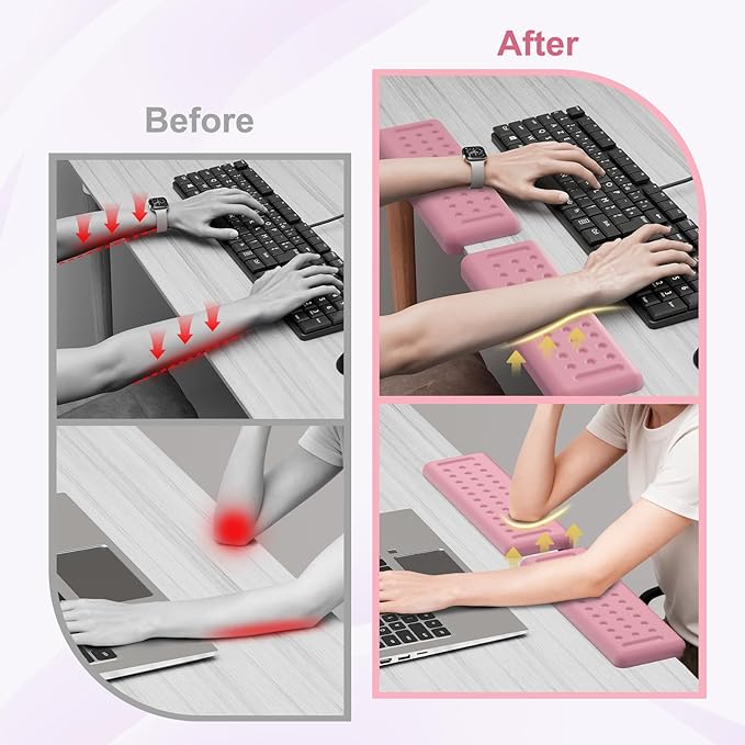 Leolee L-Shaped Desk Elbow Pads for Desk, Light Pink Memory Foam Arm Rest for Desk with Non-Slip Base, Ergonomic Desk Edge Cushion, Wrist Rest for Computer Keyboard, Typing, Office, Home (2 Piece)