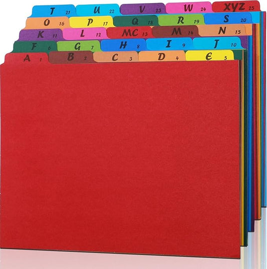 1 Set 25 Alphabet File Dividers A-Z Top Tab File Guides Letter Size 1/5 Cut Tab Manila Alphabetical File Organizer File Cabinet Dividers for Work Office Home School and Desk Organizer (Rainbow)