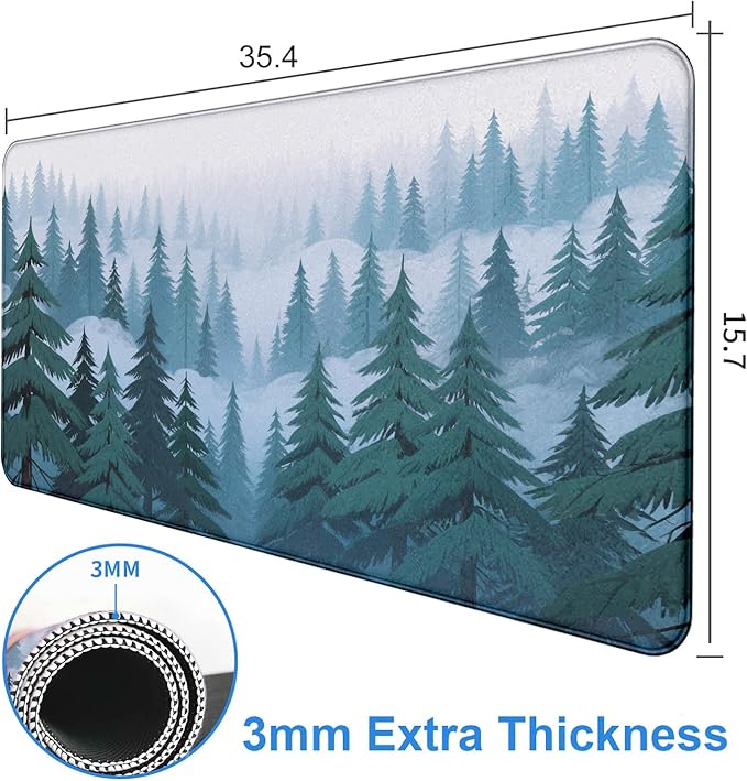 Green Forest Mouse Pad, Large Gaming Mouse Pad, Mountain Landscape Keyboard Pad, Computer Desk Pad 35.4X15.7 Inches