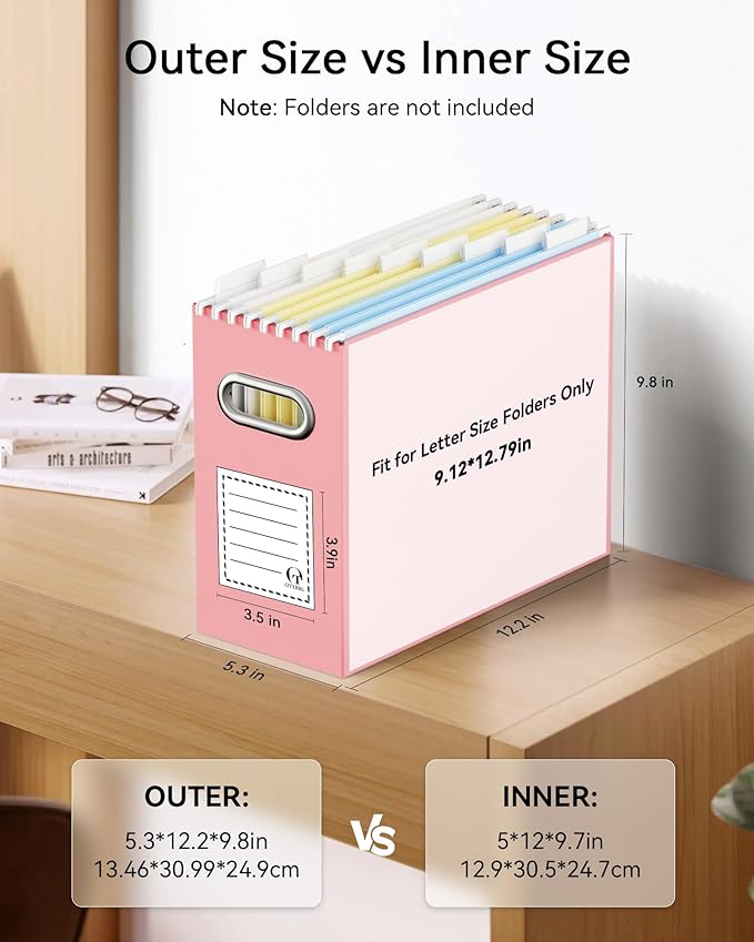 Oterri Cardboard File Organizer Box for Hanging File Folders Letter Size,File Box for Computer Desk,File Cabinet,Working Home,Office,Classroom (Pink, Letter Size - 8 Packs)