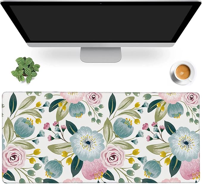 Lovely Floral with Spring Flowers Extended Gaming Mouse Pad Large Desk Mat with Non-Slip Rubber Base and Stitched Edges,Keyboard Mouse Mat Desk Pad for Work,Game,Office,Home 35.4 * 15.7 Inch