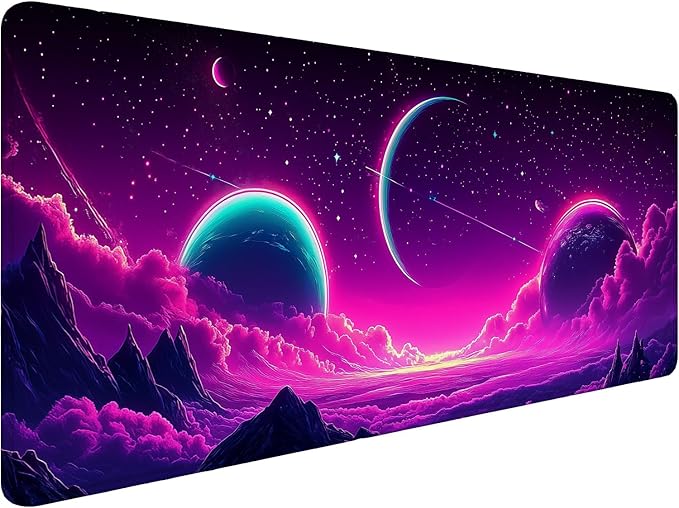 Purple Moon Gaming Mouse Pad Pink Sky Sea Clouds Fog Mountains Extended Gaming Mouse Pad Mat with Stitched Edge Non-Slip Base Big Mouse Pad 31.5"x11.8" Office Computer Keyboard Laptop Home