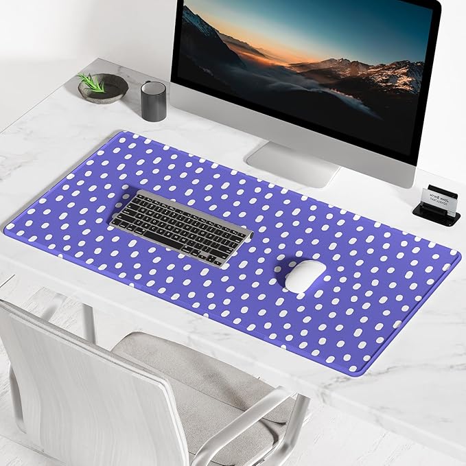 BOSOBO Large Desk Mat, XXL Extended Gaming Mat, Office & Home, Long Keyboard Mat, Huge Desktop Full Cover 31.5 x 11.8 Inches, Minimalist Purple Polka Dots