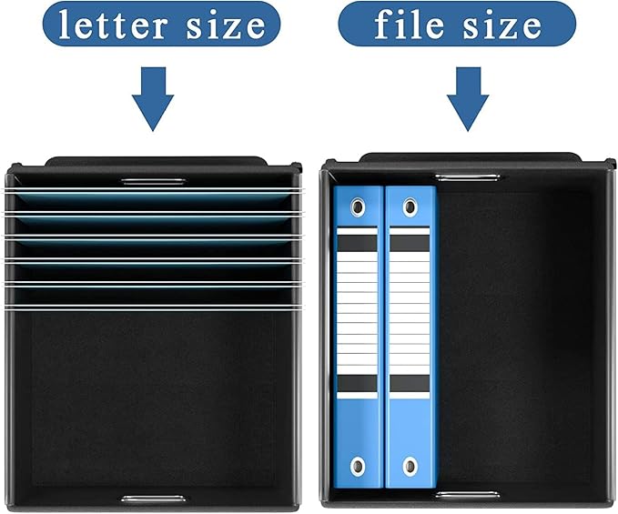 File Organizer Boxes with Lids, Collapsible Faux Leather Hanging File Folder Box Organizer with Plastic Slide, Decorative Home/Office Filing System Boxes for File and Folders Storage