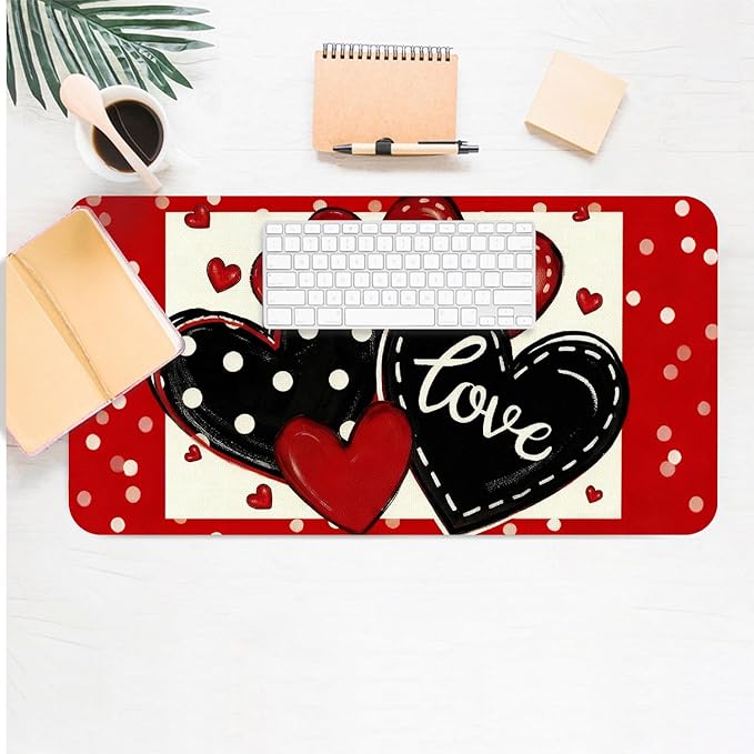 Valentine‘s Day Mouse Pad PU Leather Red Peach Heart Desk Mat Large Waterproof Gaming Pad Non-Slip Keyboard Mouse Pad Writing Pad for Gamer Office&Home