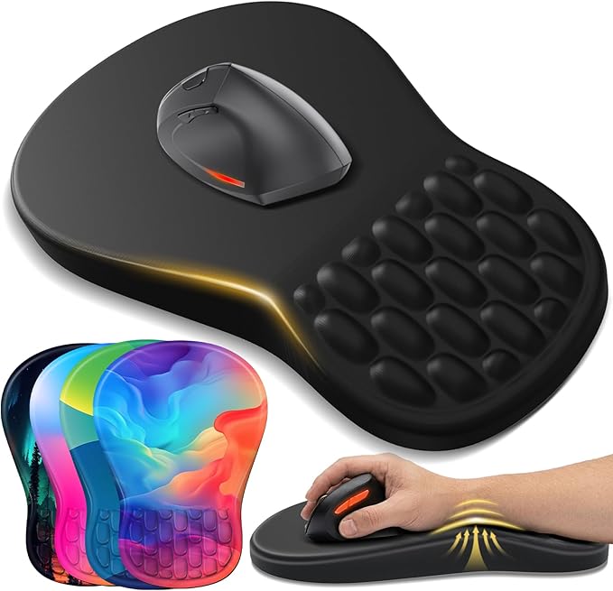 YIWEI Ergonomic Mouse Pad with Wrist Support - Gel Memory Foam Mouse Mat for Computer Keyboard & Laptop - Non-Slip Base, Pain Relief for Home Office & Gaming - Black