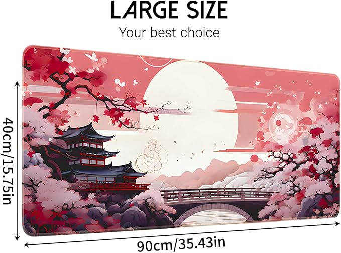 FreeNook Japanese Large Gaming Mouse Pad 35.4 x 15.7 in Computer Mouse Pad Anime Gaming Mousepad, Expanded Architecture Cute Desk Pad with Nop-Slip Suitable for Home Office