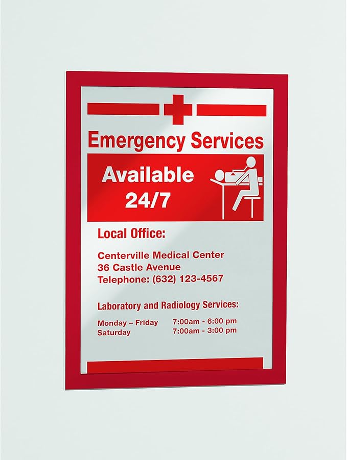 Durable Duraframe Self-Adhesive Magnetic Document Sign Holder - Letter-Size 8.5" x 11" Inches - Red - Pack of 2