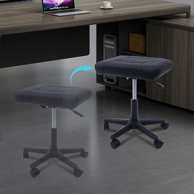 Footrest Stool Under Desk with Wheels, Adjustable Height Ergonomic Square Rolling Stool, Mobile Footrest with 360°Wheels for Home Office