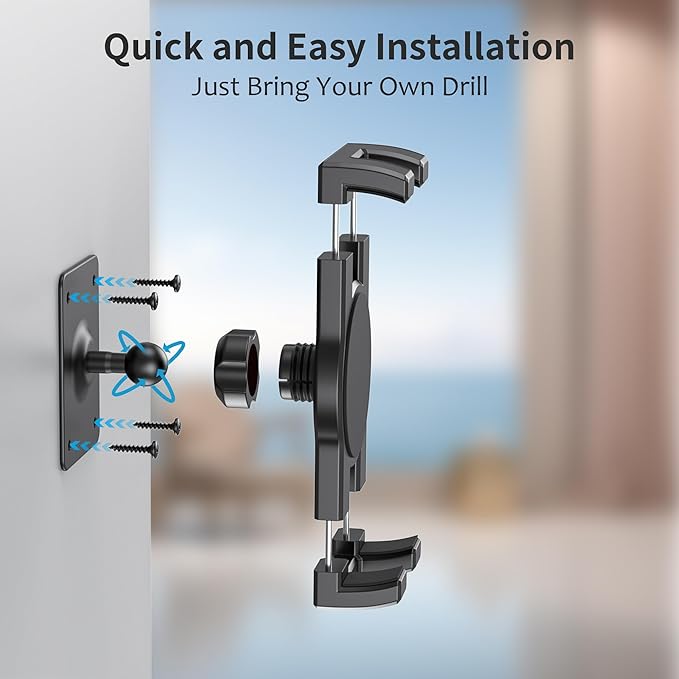 Tablet Wall Mount, 360° Rotating iPad Wall Mount Holder, Compatible with 4.7"-12.9" Tablets Including Phones, iPad Pro/Mini/Air, Samsung, Kindle, Galaxy Tab - Ideal for Gym, Kitchen, Work Use