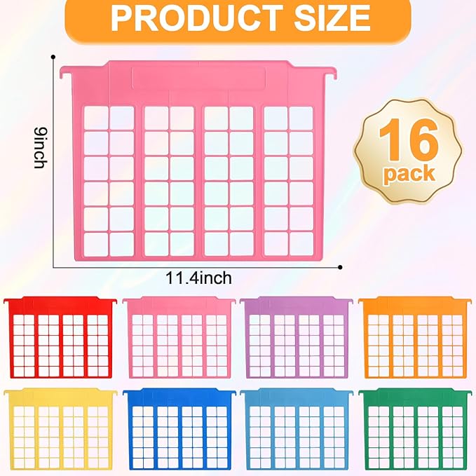 party greeting 16 Pack File and Folder Dividers 9x11.4 Inches Plastic Hanging Filing Cabinet Dividers Organizers Insertable File Separators Supplies for Office Drawer Organization (Rainbow)