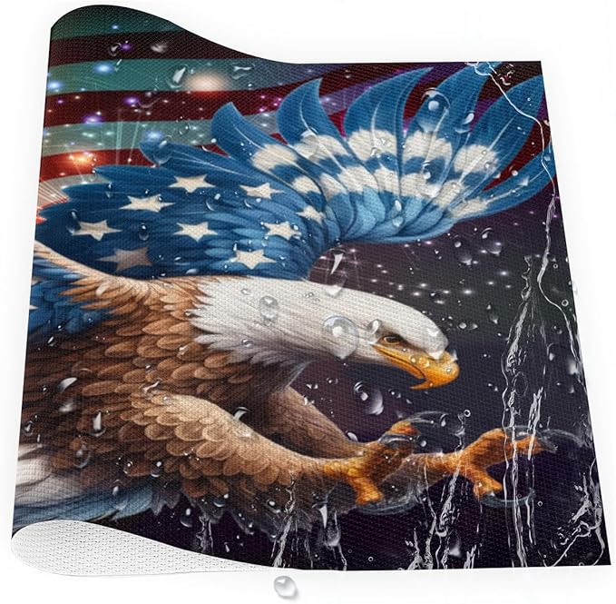 Placemats Set of 4 Heat-Resistant Rectangle Place Mats Independence Day Eagles Washable Plastic PVC Dining Table Mat Non-Slip Wipeable Woven Vinyl Placemat for Kitchen Patio Table Decor