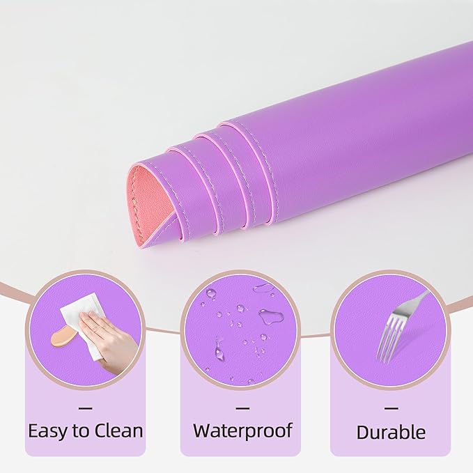 Makeup Mat for Vanity to Protect Desk Top 23.6 x 11.8 in, Dual-Sided Makeup Mat, Easy to Clean Desk Pad - Waterproof and Oilproof Vanity Accessories (Purple and Pink)