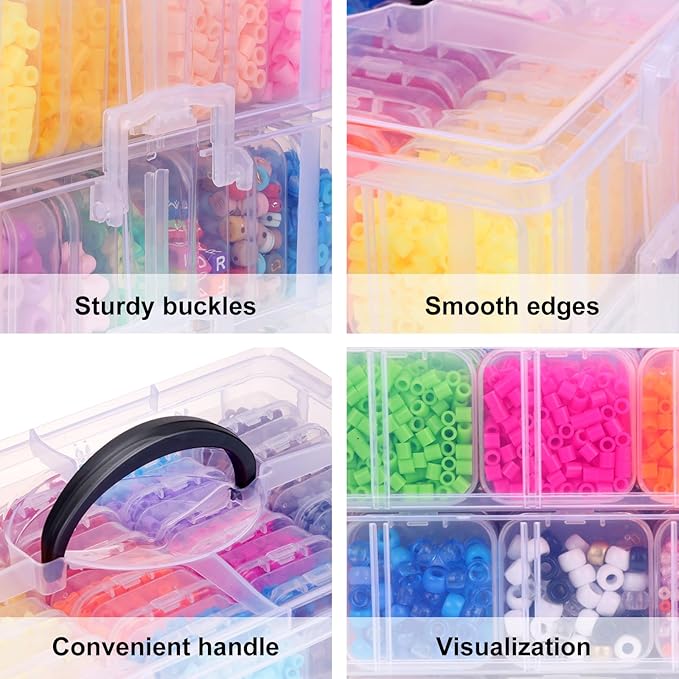 SGHUO Bead Organizer Box, 84 PCS Small Organizers, 3-Tier Stackable Storage Container Box for Art Craft Storage, Washi Tape, Jewelry, Beauty & Sewing Supplies