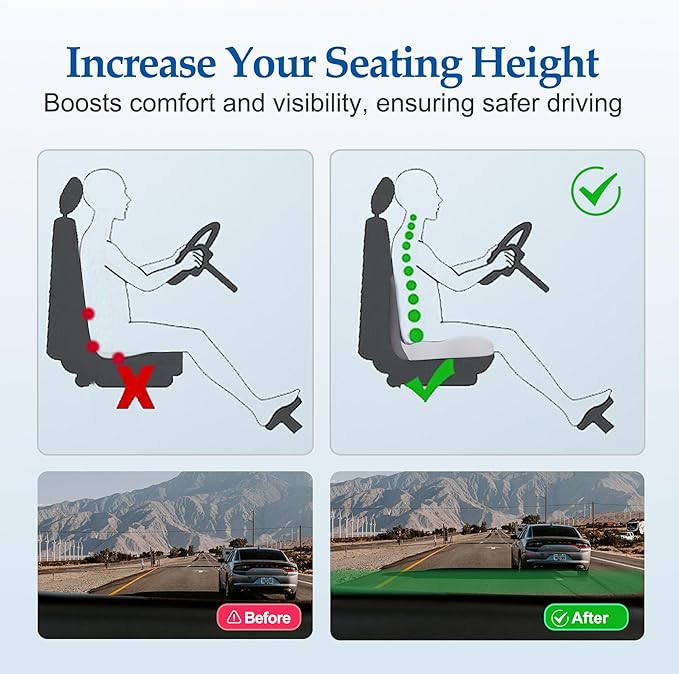 Ergonomic Memory Foam Seat Cushion, Lumbar Support Non Slip for Truck Driver Long Driving Office Chair Back Tailbone Pain Relief Black